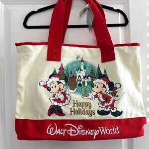 Walt Disney World Mickey and Minnie Happy Holidays Christmas canvas tote bag